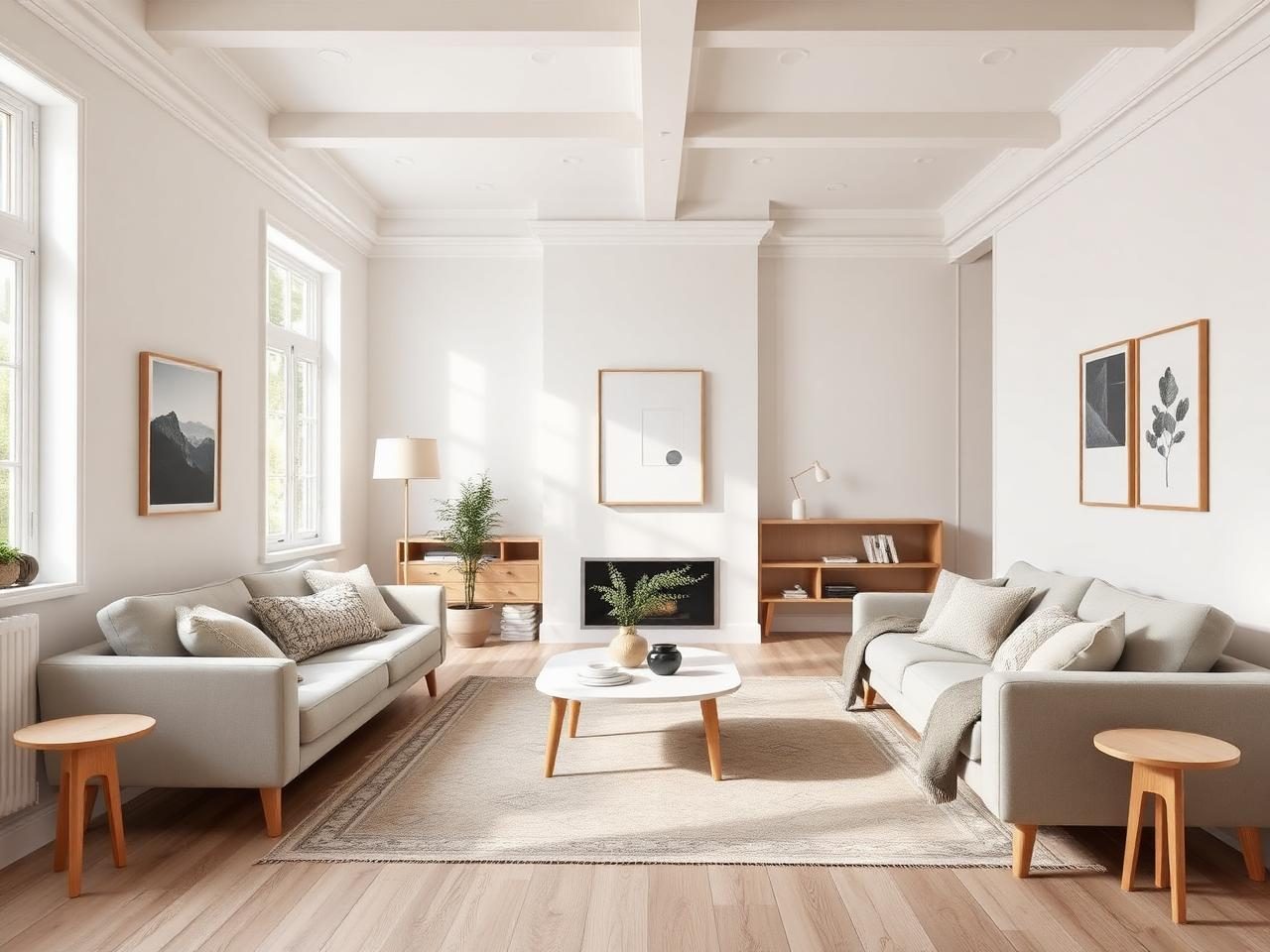 Scandinavian interior with light wood, soft textiles and natural daylight