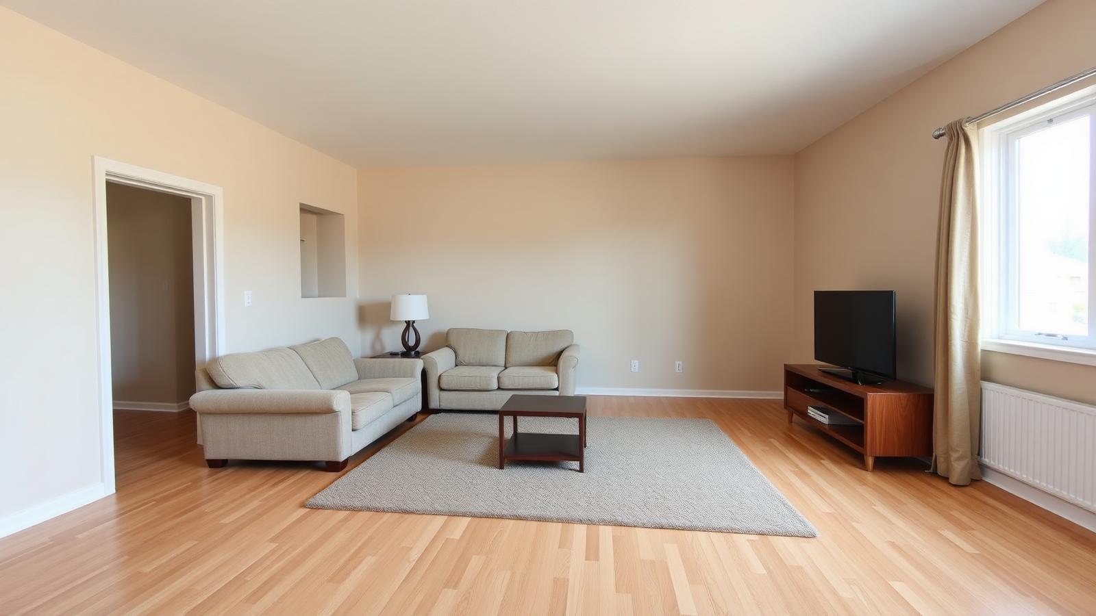 Plain living room with basic furniture before AI interior redesign