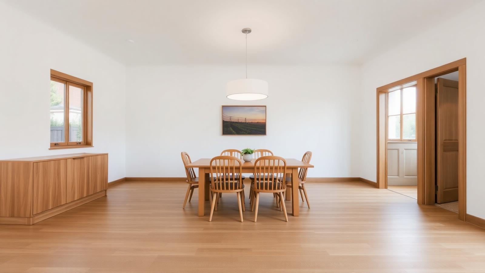 Conventional dining room with basic wooden furniture before AI interior redesign